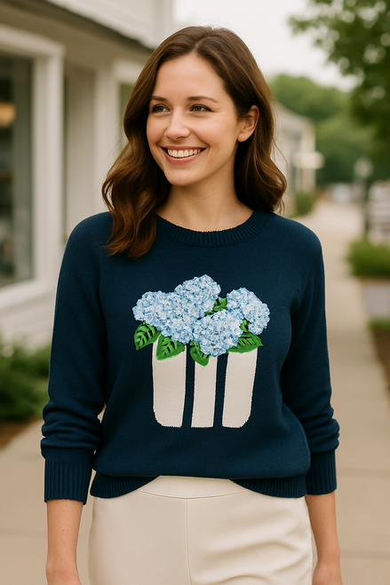 Pearl & Camo's Hydrangeas Crew Neck Sweater 