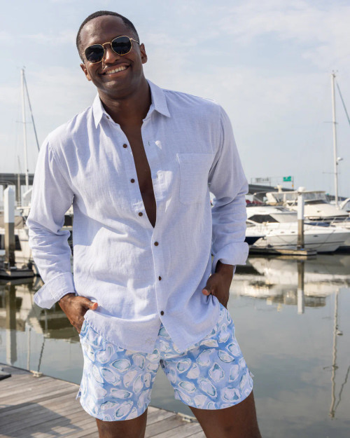 Kenny Flower Men's The Ice Breaker Long Sleeve Blue Linen Shirt